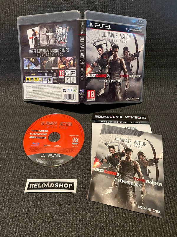 Ultimate Action Triple Pack (Just Cause 2 + Sleeping Dogs + Tomb Raider) PS3 (käytetty) CiB
