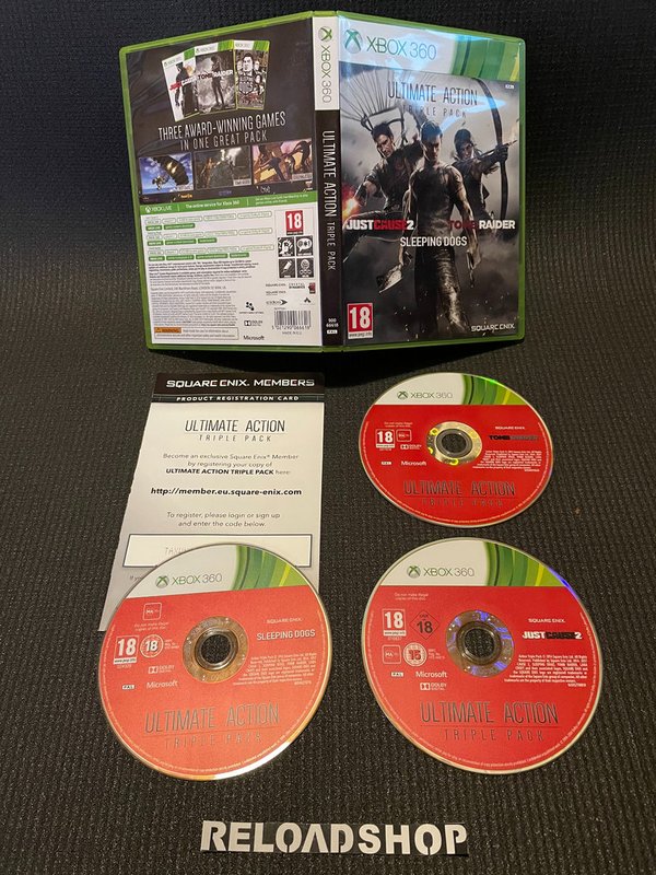 Ultimate Action Triple Pack (Just Cause 2 + Sleeping Dogs + Tomb Raider) Xbox 360 (käytetty)